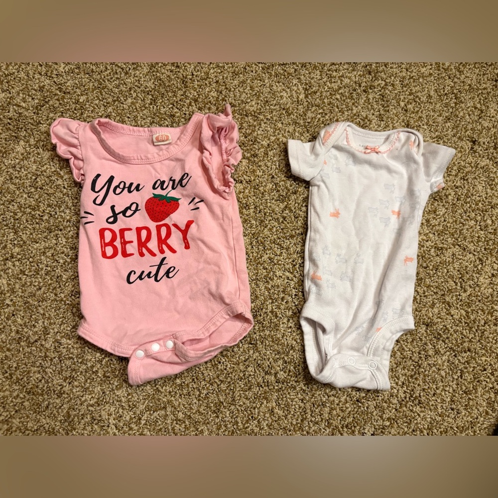 Lot of 2 Baby Onesies — “You Are So Berry Cute” & Little Planet Organic Carter’s